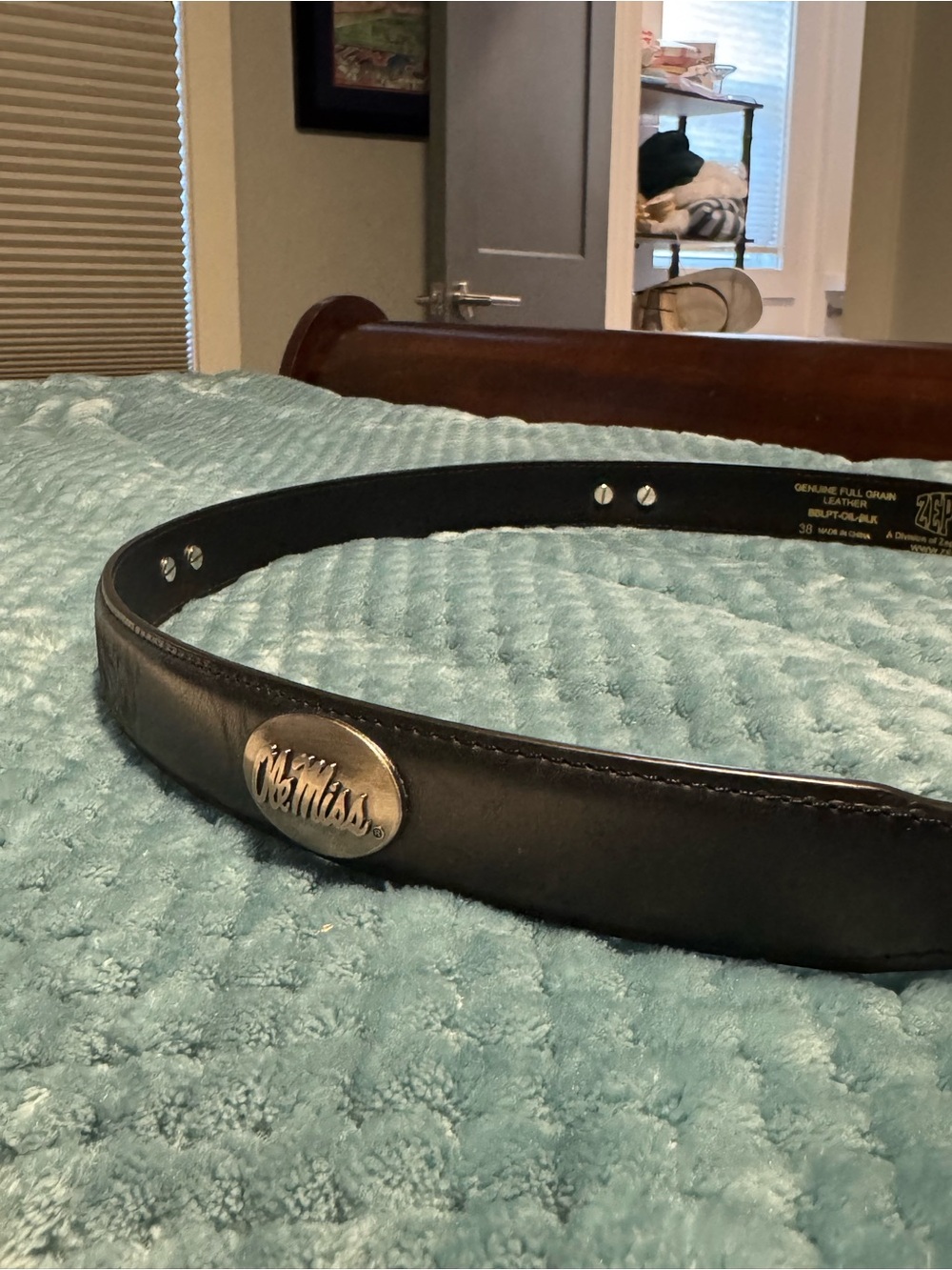 Black Leather Ole Miss Men's Belt